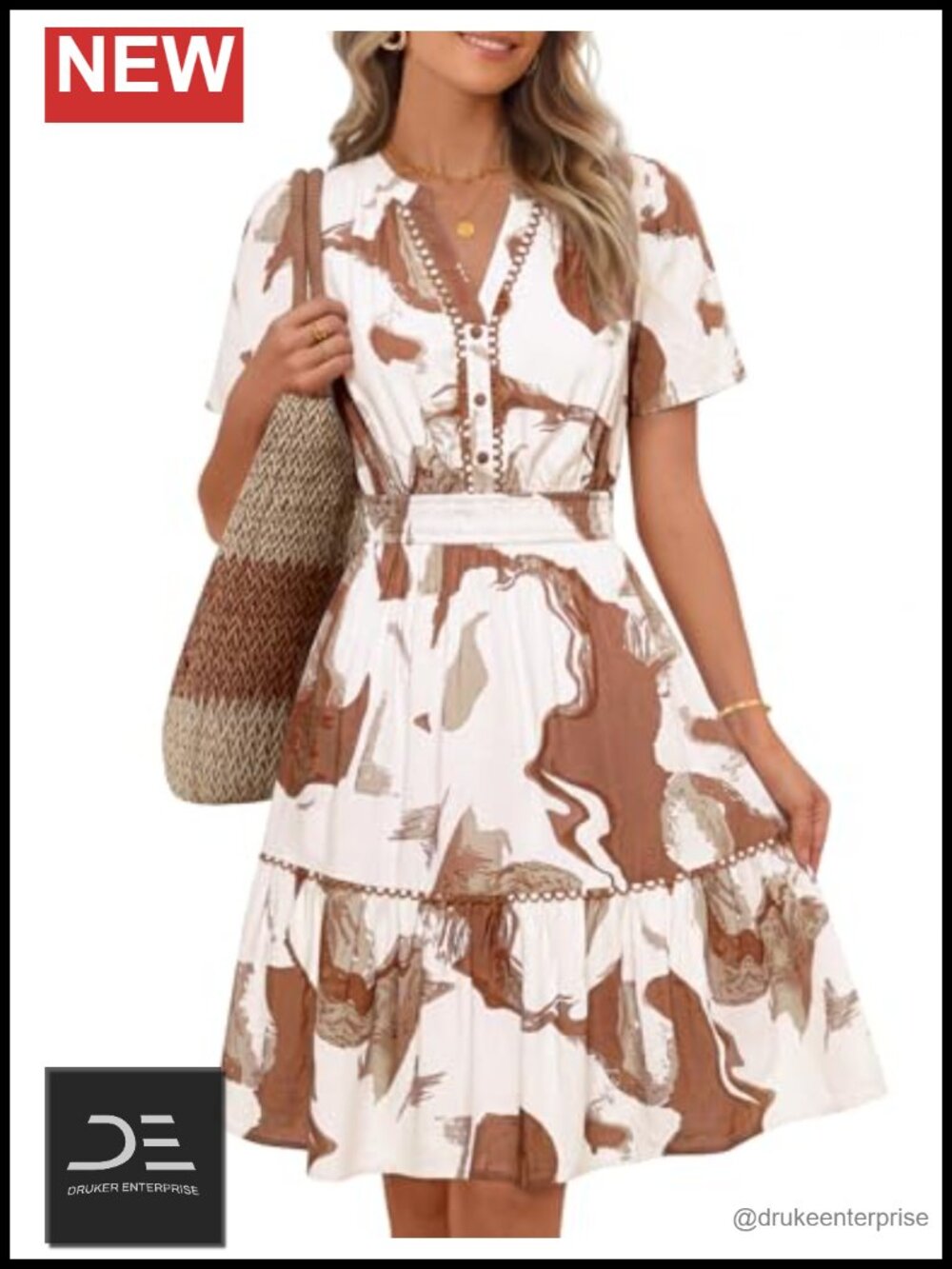 Floral Mini Dress V Neck Short Sleeve A Line Button Boho Beach Vacation